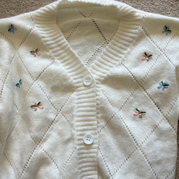 YesStyle Cream Floral Button Cardigan - Picture 2 of 3